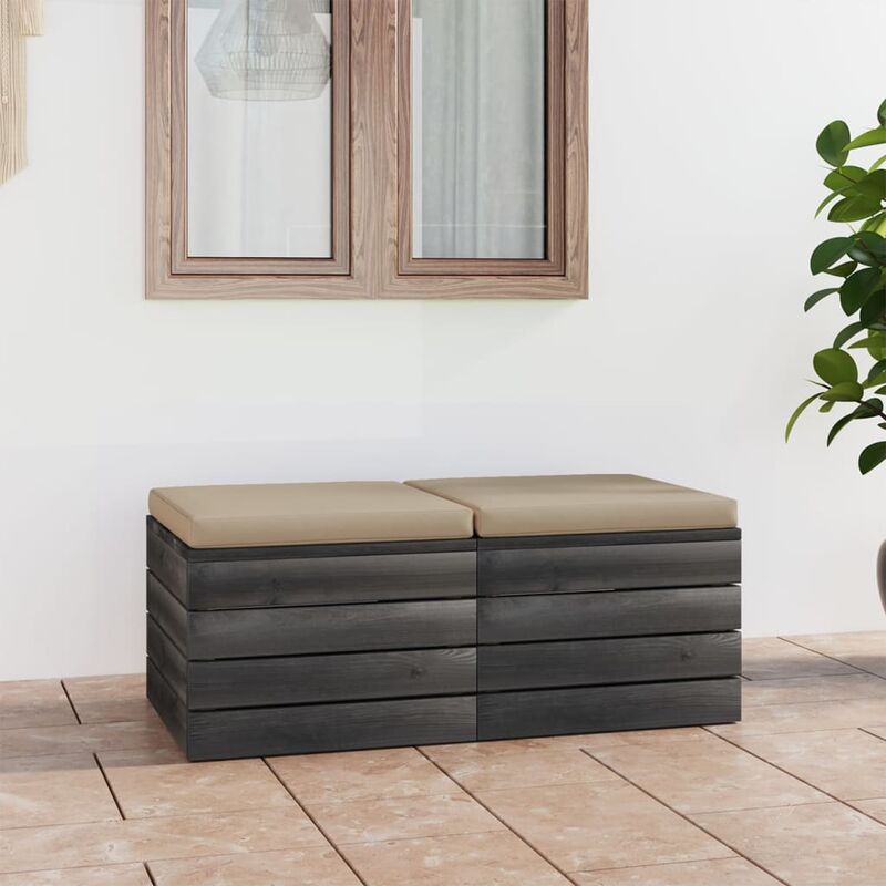 

Otomanas de palets de jardín 2 pzas cojines madera maciza pino