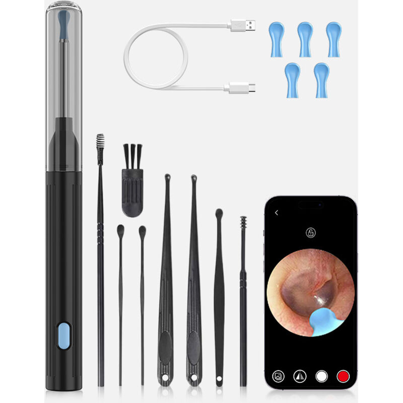 Bazywtyh - Otoscope Oreille 3,5mm Camera 1080P hd Camera Iscope IP67 Étanche Nettoyant Oreille d'élimination du cérumen avec 6 lumières led, adapté