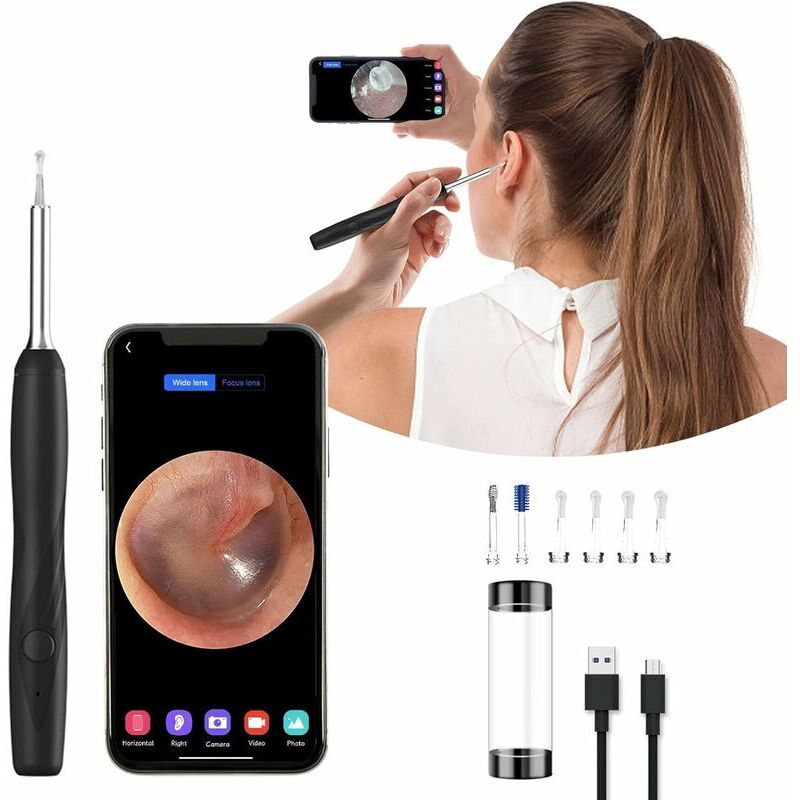 SNQ - Otoscope Oreille Endoscope Caméra Oreille 4MP hd 3.6mm Kit de Nettoyage d'Oreille avec 6 Lumière led Ear Cleaner 1600P wifi Endoscope Oreille