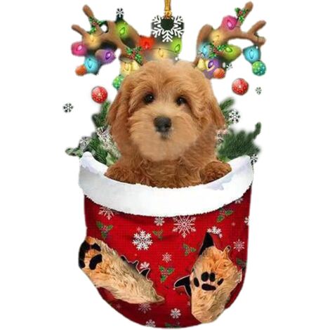 Otra decoración navideña, decoración navideña con forma de perro - Medias navideñas de acrílico para árbol de Navidad  Adornos navideños para espejos de coche con forma de Schnauzer Wiener