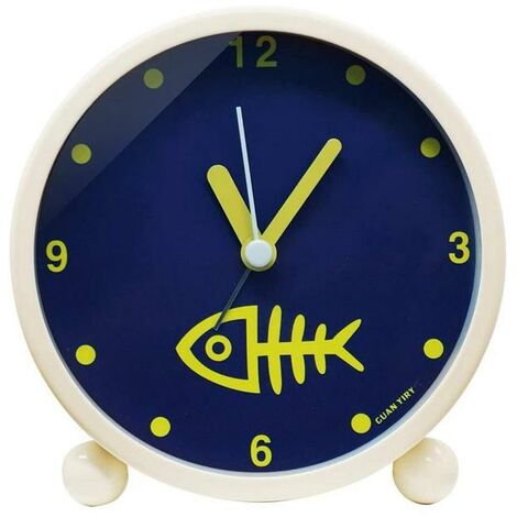 Otros relojes y accesorios, Despertador con luz nocturna, mesita de noche, escritorio de cuarzo fuerte para habitación, lechoso, forma de hueso de pescado,Azul
