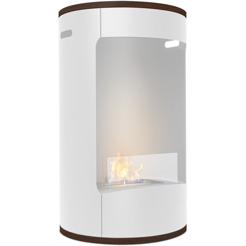 Frankystar - Ottaviano - Cheminée au bioéthanol de sol avec double étagère en bois mélaminé, ø 40xH67,5 cm couleur blanc
