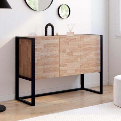 IDMARKET OTTAWA Aparador elevado de 3 puertas de madera y diseño industrial negro 114 cm