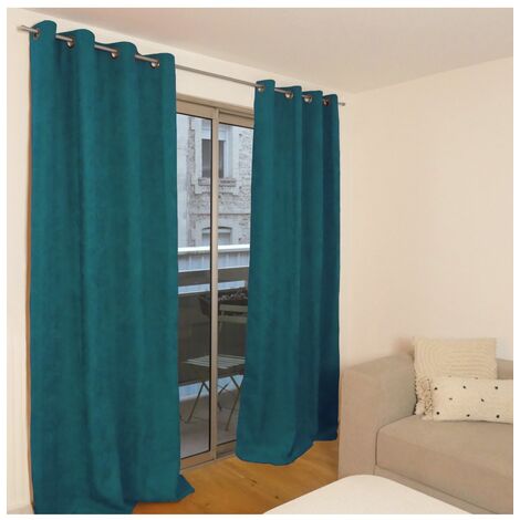 OTTAWA - Rideau thermique occultant jacquard 140x260 cm Coloris - Bleu canard