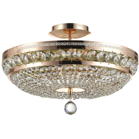 Ottilia Lampada da soffitto semi-incasso oro e cristallo, 6 luci, E14
