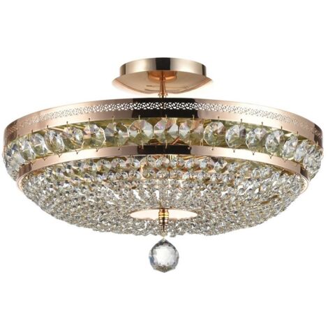 Ottilia Plafonnier semi-encastré or et cristal, 6 lumières, E14