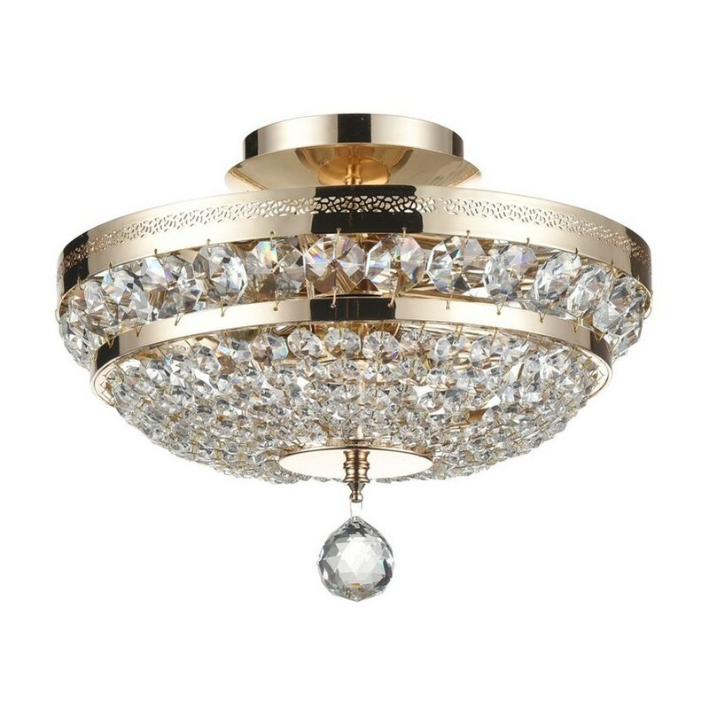 Ottilia Semi Flush Ceiling Lamp Gold & Crystal, 3 Light, E14