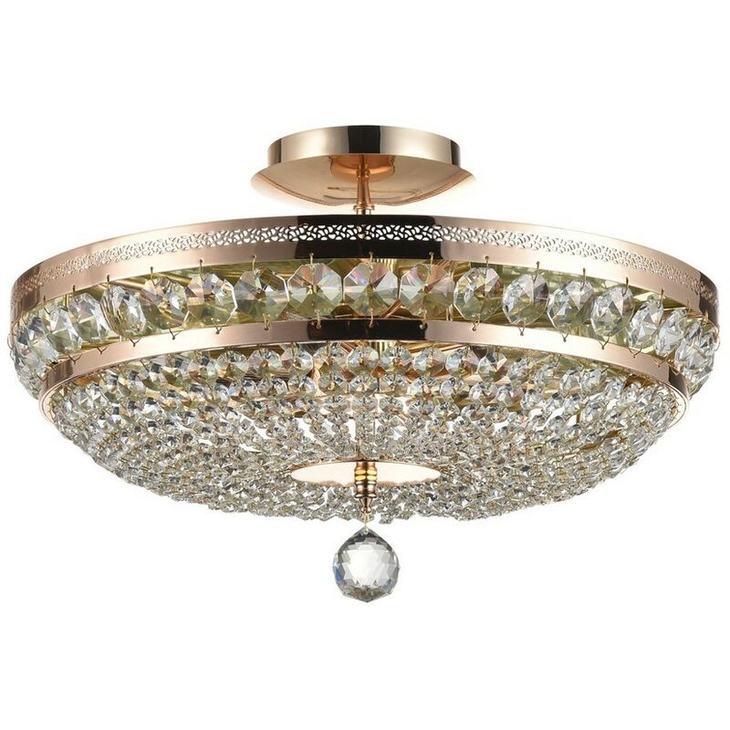 Ottilia Semi Flush Ceiling Lamp Gold & Crystal, 6 Light, E14