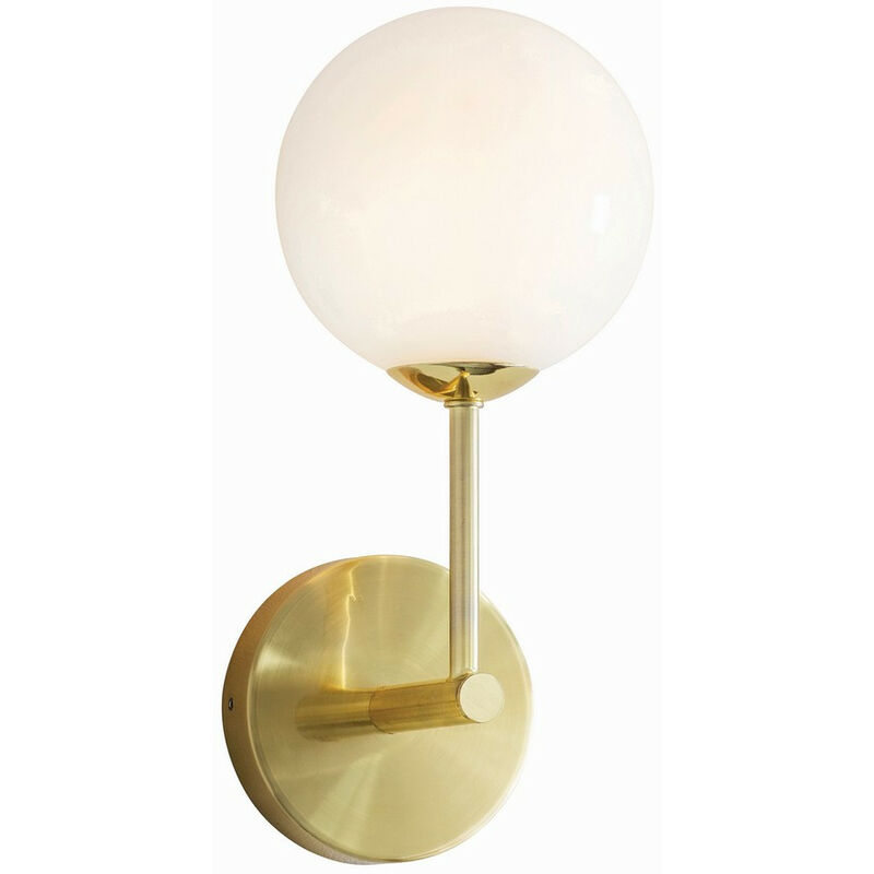 Endon - Lighting Otto - Wall Lamp Satin Brushed Gold Effect Plate & Gloss Opal Glass 1 Light Dimmable IP20 - G9