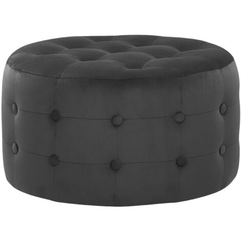 Ottoman 30 x 55 cm Rond Chesterfield en Velours Noir Rembourré pour Salon Tampa