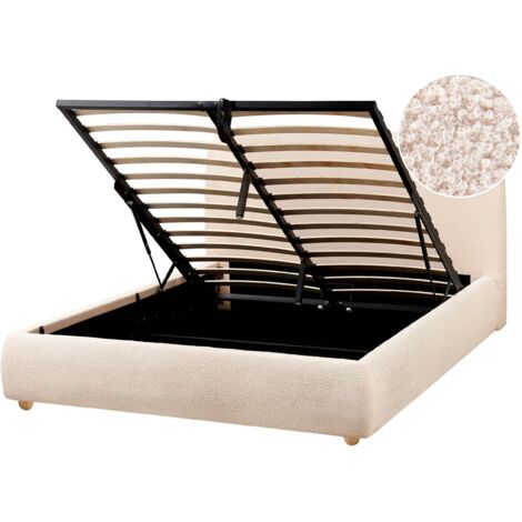 Ottoman Bed Boucle BLAGNAC 140 x 200 cm (EU Double) Light Beige