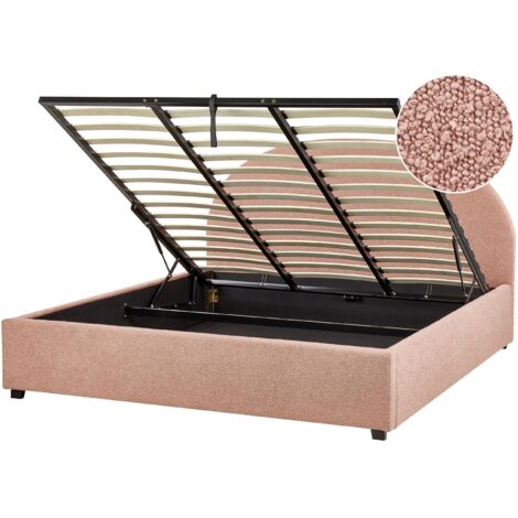 Ottoman Bed Boucle VAUCLUSE 180 x 200 cm (EU Super King) Pastel Pink