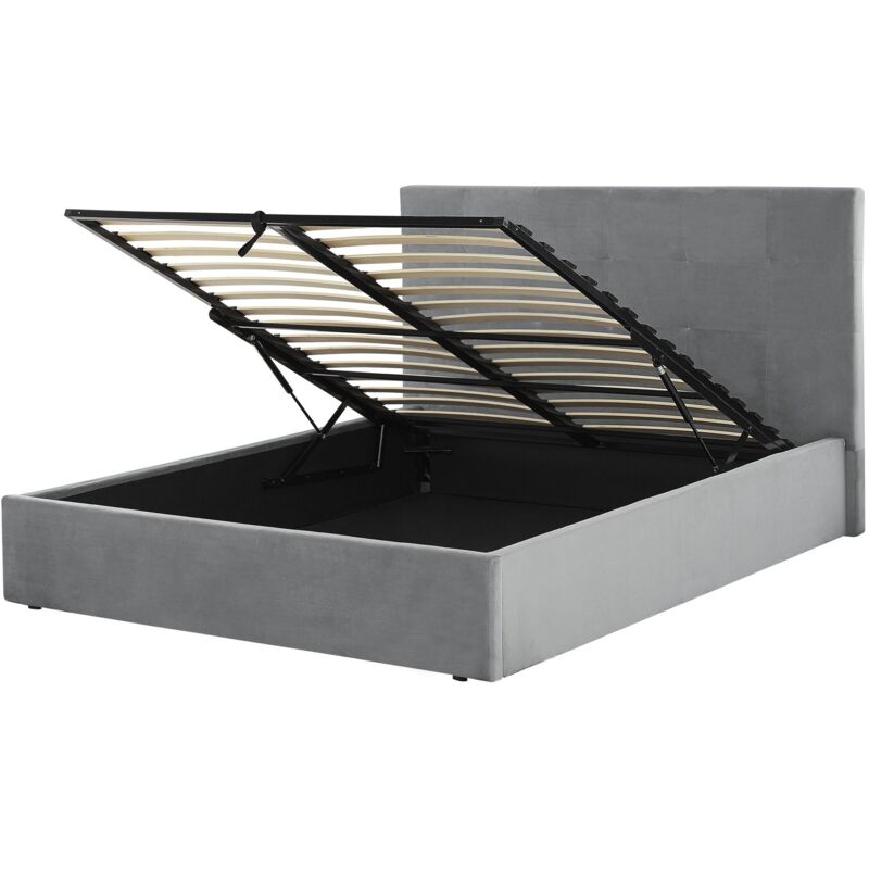 Beliani Ottoman Bed Velvet Lorient 140 X 200 Cm (eu Double) Light Grey