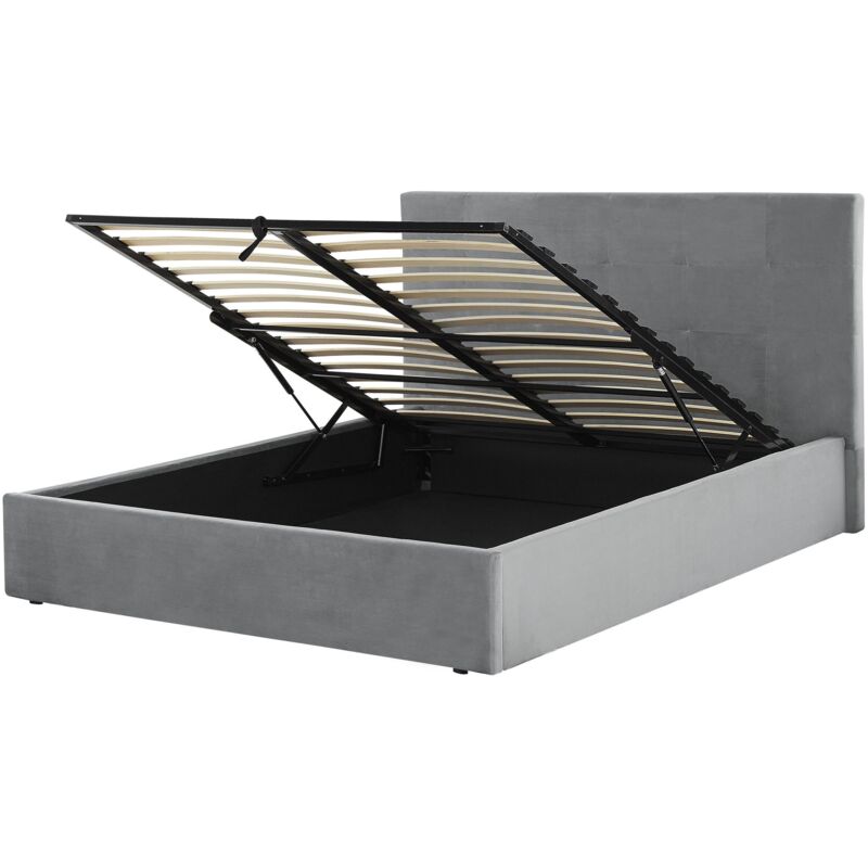 Beliani Modern Upholstered Ottoman Storage Bed Eu King Size Velvet Grey Lorient