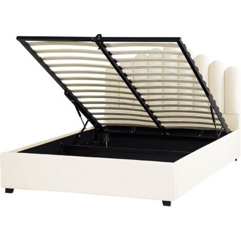 Ottoman Bed Velvet VINCENNES 160 x 200 cm (EU King Size) Off-White