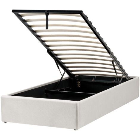 Ottoman Bed without Headboard Fabric DINAN 90 x 200 cm (EU Single) Light Beige