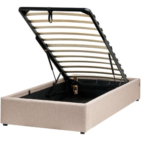Ottoman Bed without Headboard Fabric DINAN 90 x 200 cm (EU Single) Light Brown