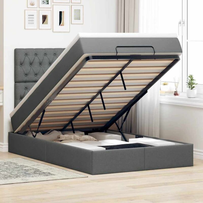 Ottoman-bett Mit Matratze & Leds Dunkelgrau 120x190 Cm Stoff Vidaxl