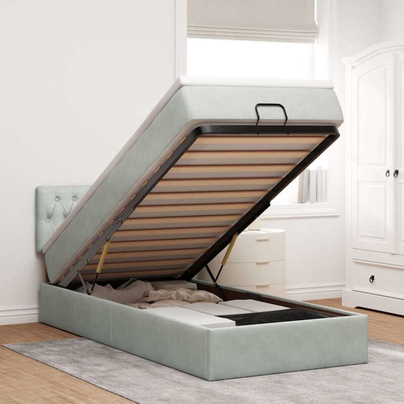 Ottoman-bett Mit Matratze & Leds Hellgrau 90x200 Cm Samt Vidaxl