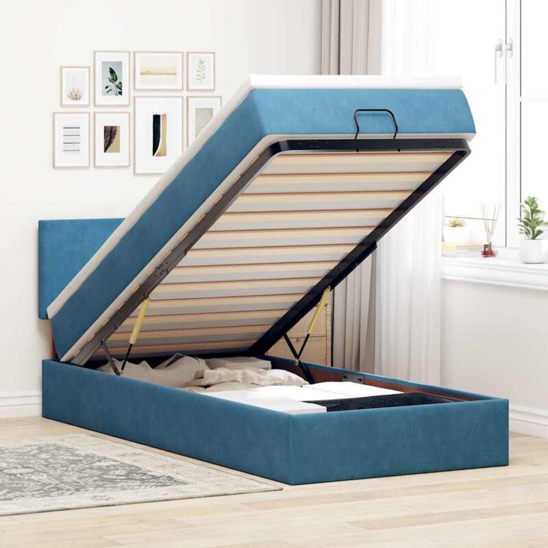 Ottoman-bett Mit Matratze & Leds Dunkelblau 90x200 Cm Samt Vidaxl