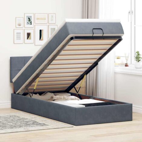 Ottoman-Bett mit Matratze & LEDs Dunkelgrau 90x190 cm Samt vidaXL