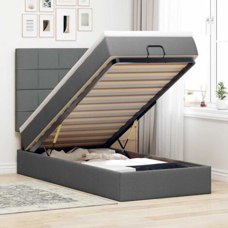 Ottoman-Bett mit Matratze & LEDs Dunkelgrau 90x190 cm Stoff vidaXL