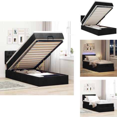 Ottoman-Bett mit Matratze & LEDs Schwarz 100x200 cm Stoff - Ottoman-Bett - Ottoman-Betten - Bett Mit Stauraum - Polsterbett