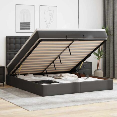 Ottoman-Bett mit Matratze & LEDs Schwarz 180x200 cm Kunstleder vidaXL