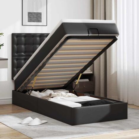 Ottoman-Bett mit Matratze & LEDs Schwarz 80x200 cm Kunstleder vidaXL