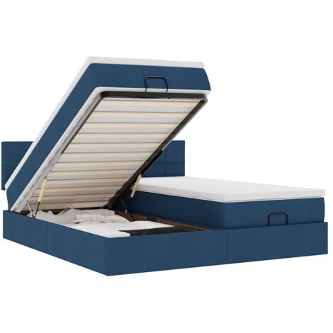 Ottoman-Bett mit Matratzen & LEDs Blau 160x200 cm Stoff vidaXL