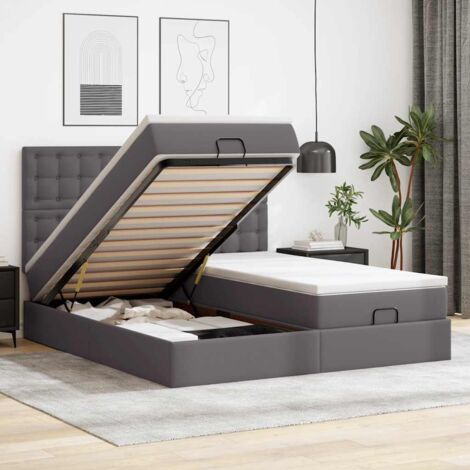 Ottoman-Bett mit Matratzen & LEDs Grau 180x200 cm Kunstleder vidaXL