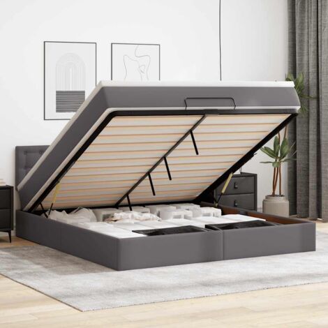 Ottoman-Bett mit Matratzen & LEDs Grau 180x200 cm Kunstleder vidaXL