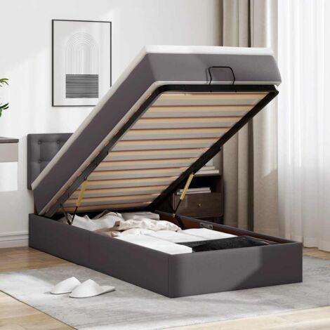 Ottoman-Bett mit Matratzen & LEDs Grau 90x200 cm Kunstleder vidaXL
