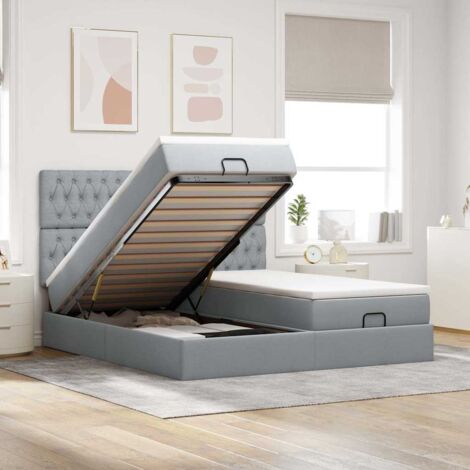 Ottoman-Bett mit Matratzen & LEDs Hellgrau 160x200 cm Stoff vidaXL