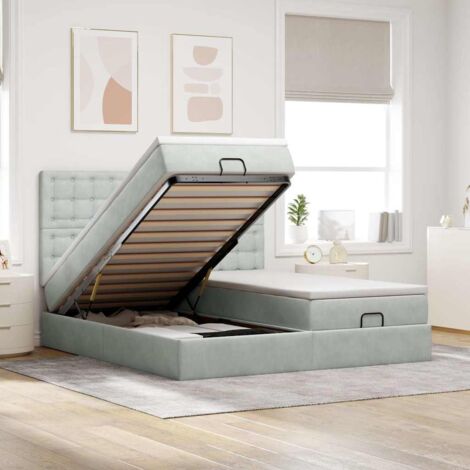 Ottoman-Bett mit Matratzen & LEDs Hellgrau 180x200 cm Samt vidaXL