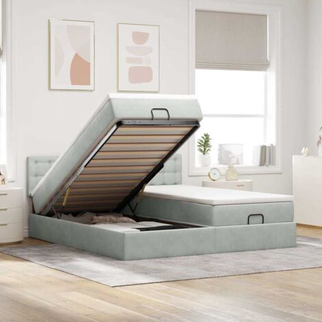 Ottoman-Bett mit Matratzen & LEDs Hellgrau 180x200 cm Samt vidaXL