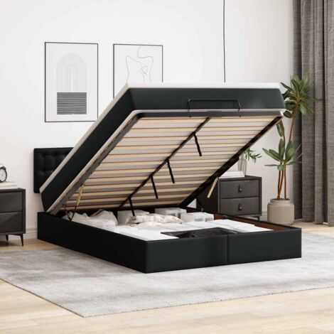 Ottoman-Bett mit Matratzen & LEDs Schwarz 140x200 cm Kunstleder vidaXL