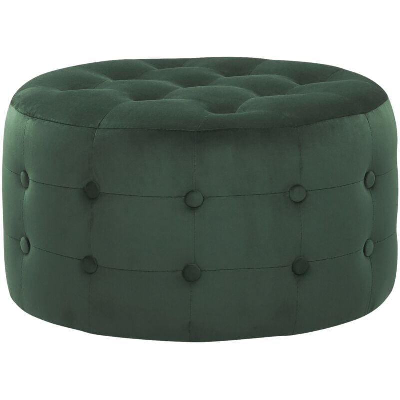 Ottoman 30 x 55 cm Rond Chesterfield en Velours Vert Foncé Rembourré Chic Tampa