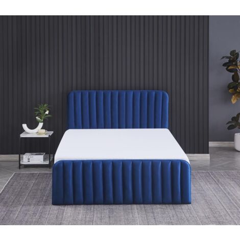 Ottoman Gas Lift Storage Bed 4ft Small Double with 1 Mattress Blue Velvet Bedroom