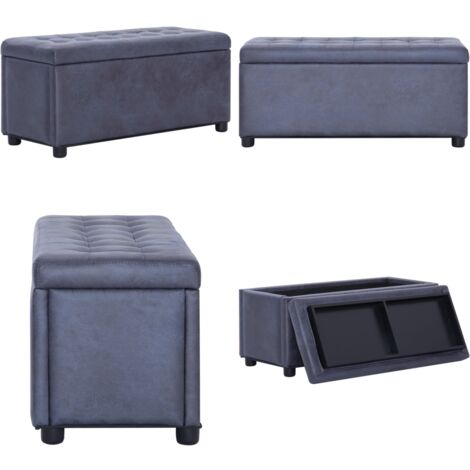 Ottoman mit Stauraum 87,5 cm Grau Wildleder-Optik - Sitztruhe - Aufbewahrungsbox - Wohnzimmer Deko - Wildleder Optik - Grau - Home & Living