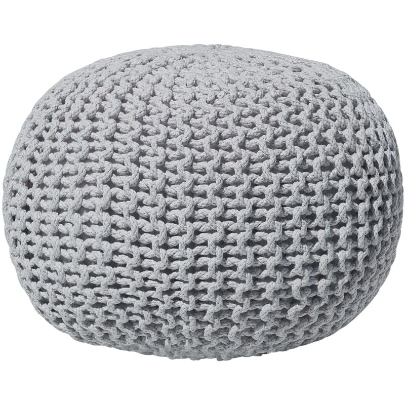 Pouf Rond en Coton Gris Clair à Billes de Polystyrène Coussin d'Intérieur Conrad