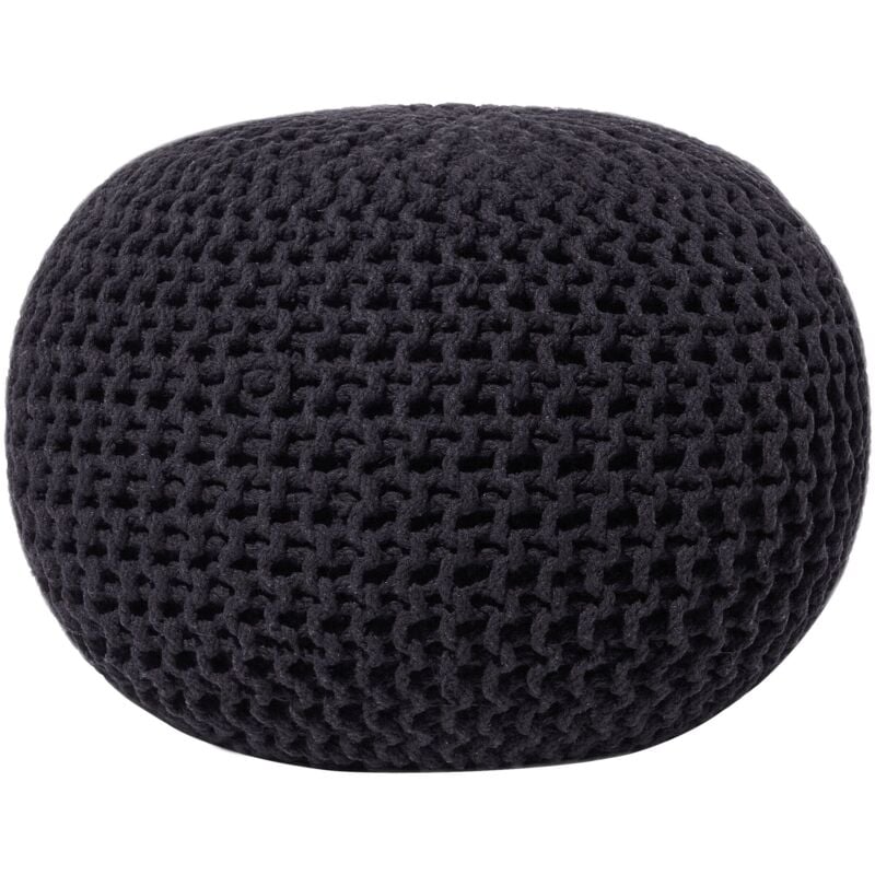 Pouf Rond en Coton Noir à Billes de Polystyrène Accessoire d'Intérieur Doux Conrad
