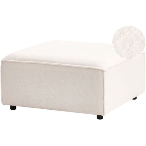 Ottoman Pouf Repose-Pieds Moderne Carré Pieds Noirs Bouclé Blanc Ardal