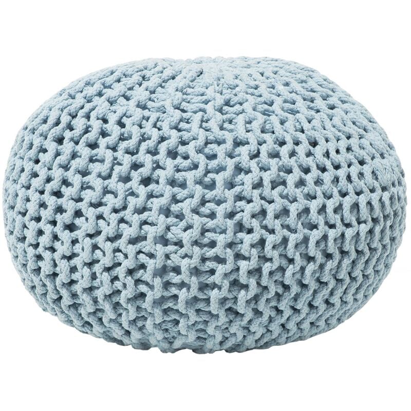 Pouf Rond en Coton Bleu Clair à Billes de Polystyrène Coussin d'Intérieur Conrad