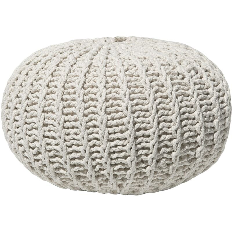 Pouf Rond en Coton Beige à Billes de Polystyrène Accessoire d'Intérieur Doux Conrad