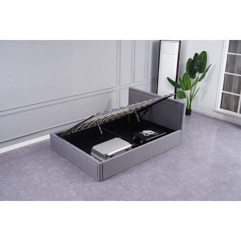 Ottoman Storage Bed 3ft Single Grey with 1 Mattress Wooden Fabric Bedroom