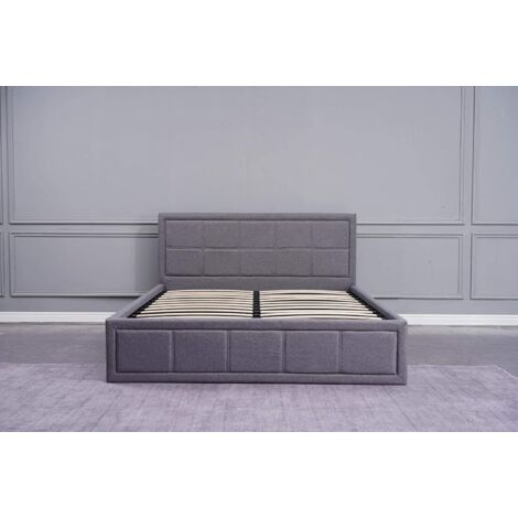 Ottoman Storage Bed Grey 4ft6 Double with 1 Mattress Wooden Fabric Bedroom Furniture