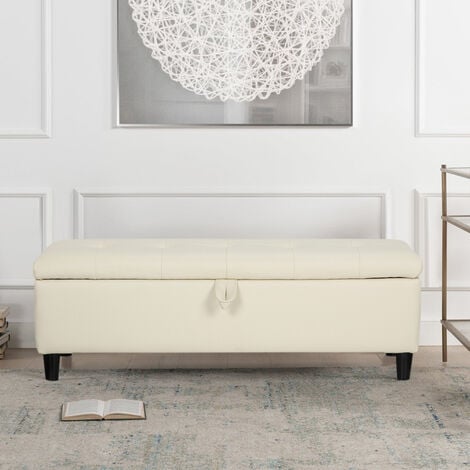 Ottoman Storage Bench Stool Bed-end Hallway Blanket Box PU Leather Beige
