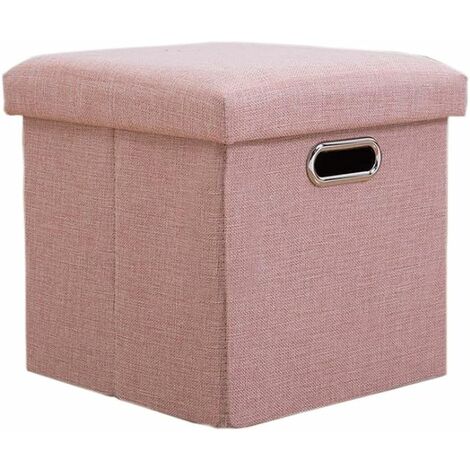 Ottoman Storage Box Footstool Foldable Dice Pouf Hollow Design Upholstered with Lid for Space Saving 30x30x30cm Pink