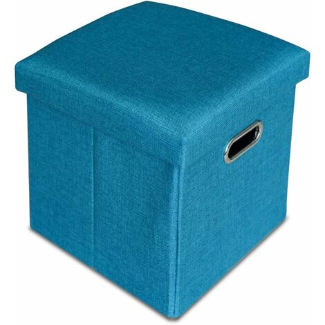 Ottoman Storage Box Footstool Foldable Dice Pouf Hollow Design Upholstered with Lid for Space Saving 30x30x30cm Turquoise